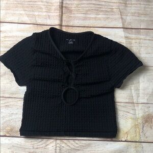 Urban Outfitters Black Textured Cutout Crop Top
